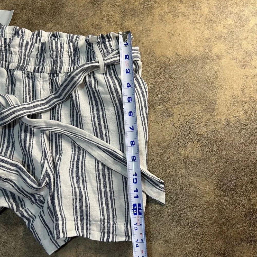 J.Crew Striped‎ Paperbag Shorts Womens S Linen Blend Blue White Elastic Waist